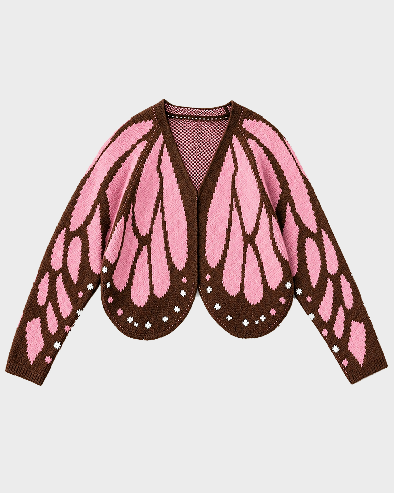 Women's Butterfly Wings V Neck Bat Sleeve Open Front Short Knit Casual Cardigan