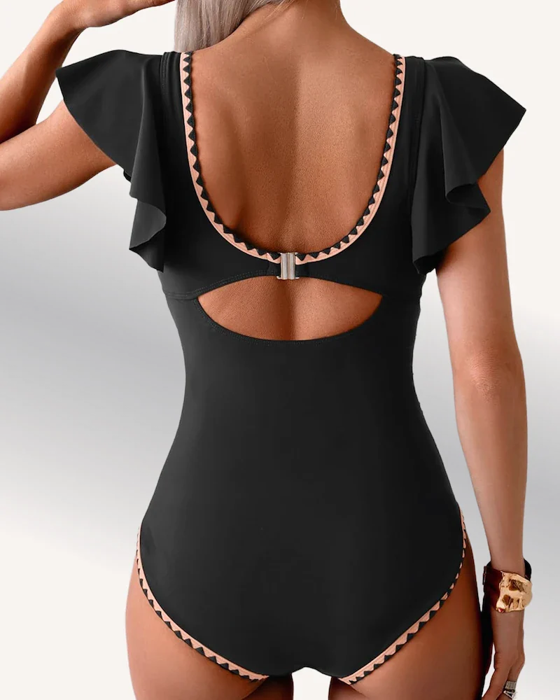 Tummy Control Bathing Suit V Neck Shell Stitched SwimSuit