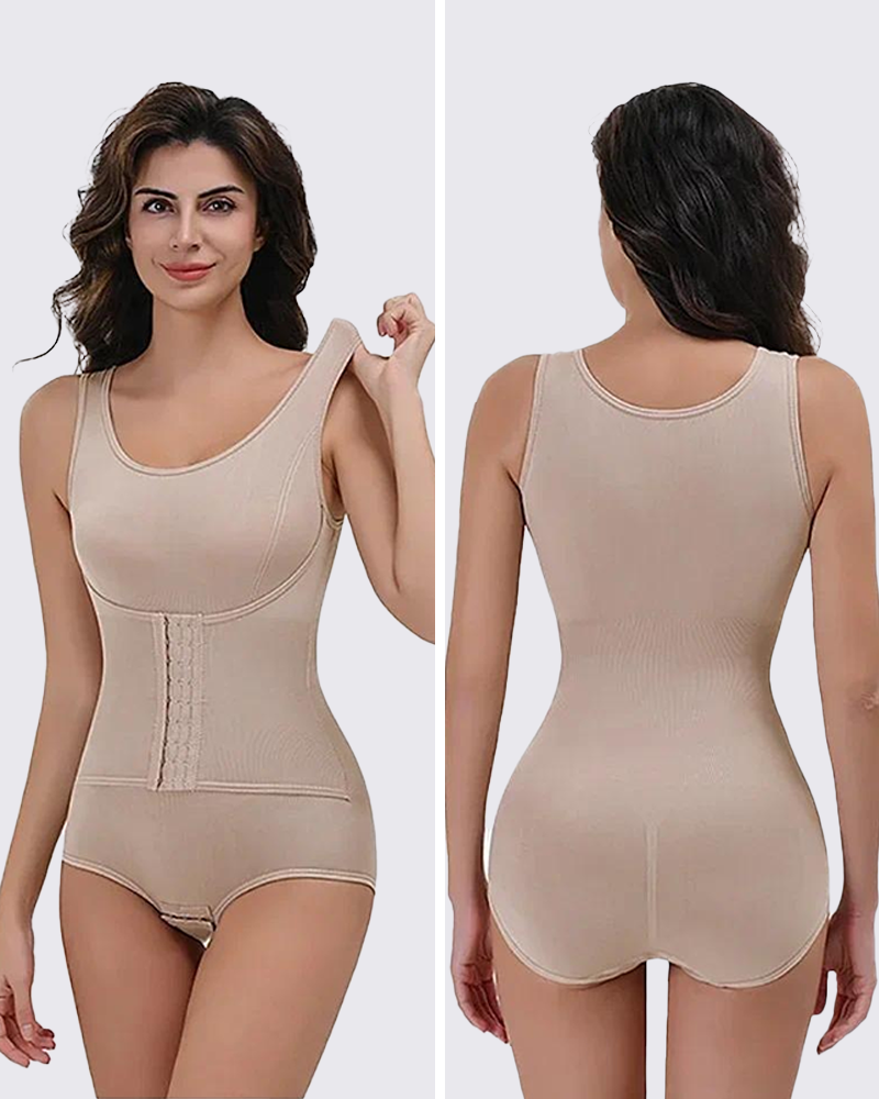 Zipper Bodysuit with Integrated Belt Tummy Control Shapewear for Daily & Posture