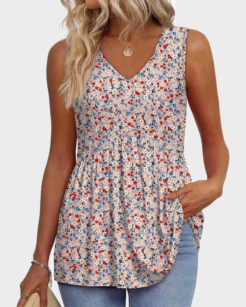 V Neck Flowy Peplum Tank Top Sleeveless Babydoll Stretchy Top