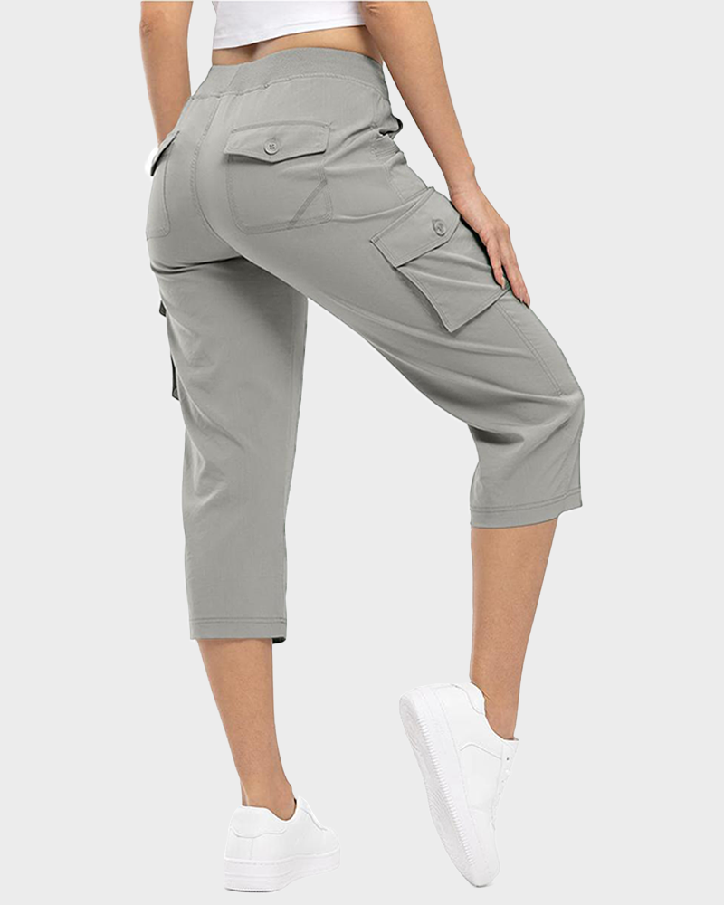 Lightweight 6 Pocket Quick Dry Cargo Capri Pants Loose Hiking Outdoor Bottoms