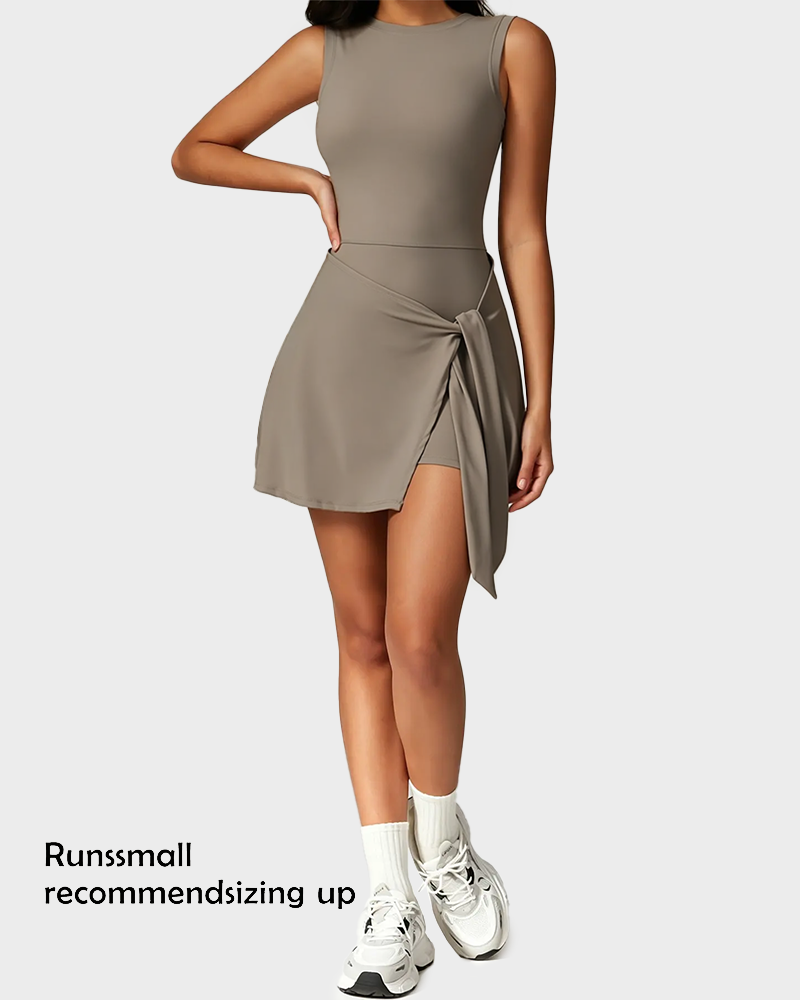 Anti Exposure Tie Front Wrap Sleeveless Soft Slim Fit Sport Dress
