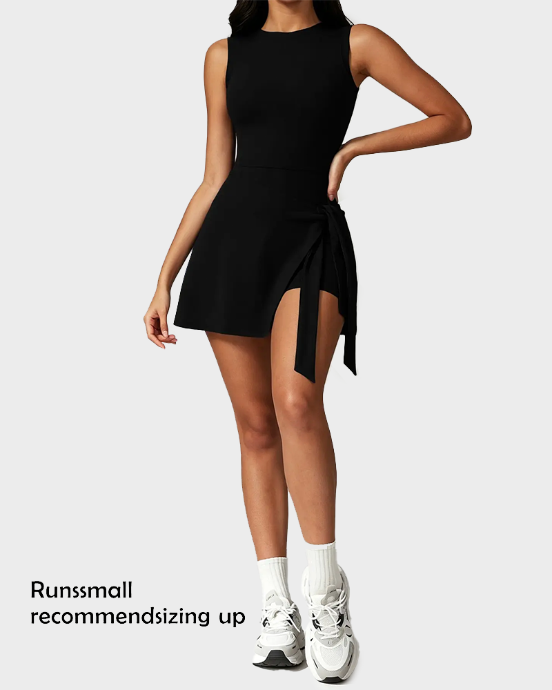 Anti Exposure Tie Front Wrap Sleeveless Soft Slim Fit Sport Dress