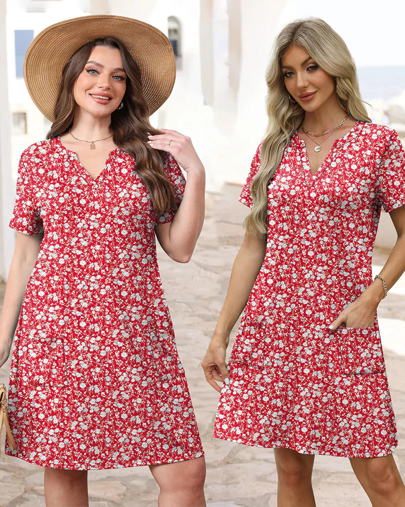 Casual Summer Dress: V-Neck Short Sleeve Beach Essential