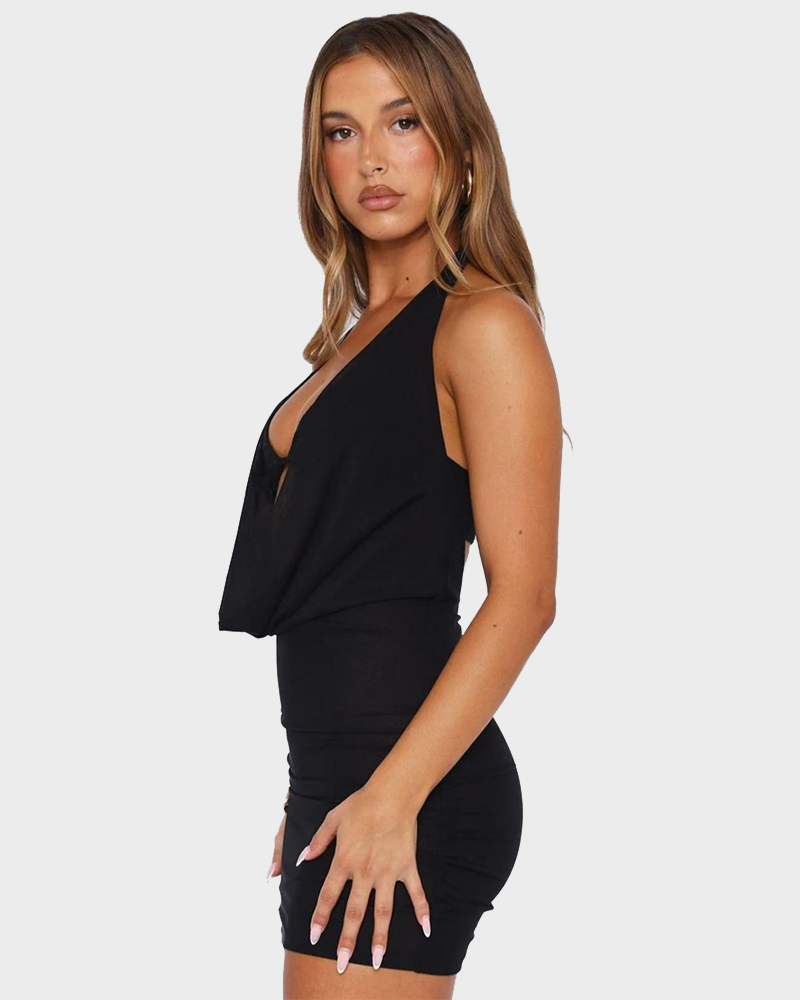 Summer Sexy Halter Deep V Neck Bodycon Mini Dress