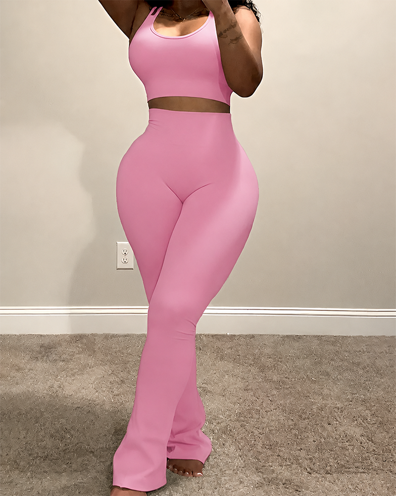 Women's Cropped Top & Wide Leg Pants Set