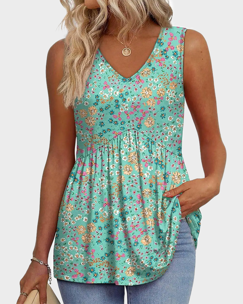 V Neck Flowy Peplum Tank Top Sleeveless Babydoll Stretchy Top