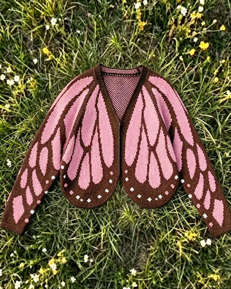 Women's Butterfly Wings V Neck Bat Sleeve Open Front Short Knit Casual Cardigan