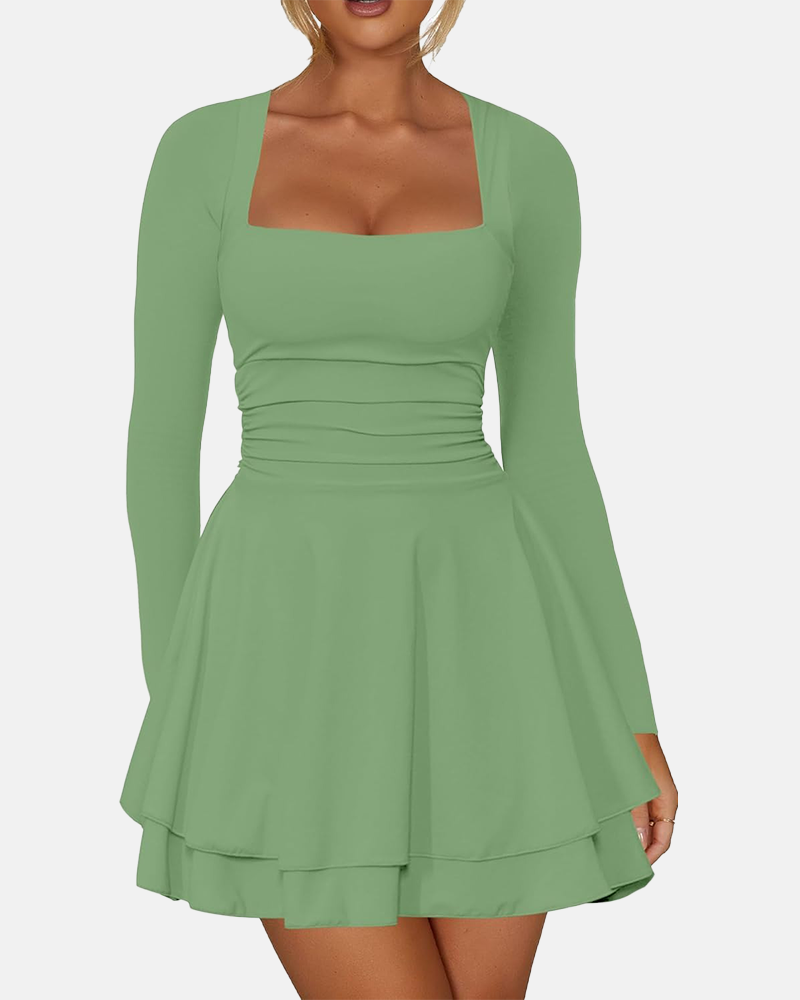 Square Neck Ruffle Hem Corset Party Mini Dress