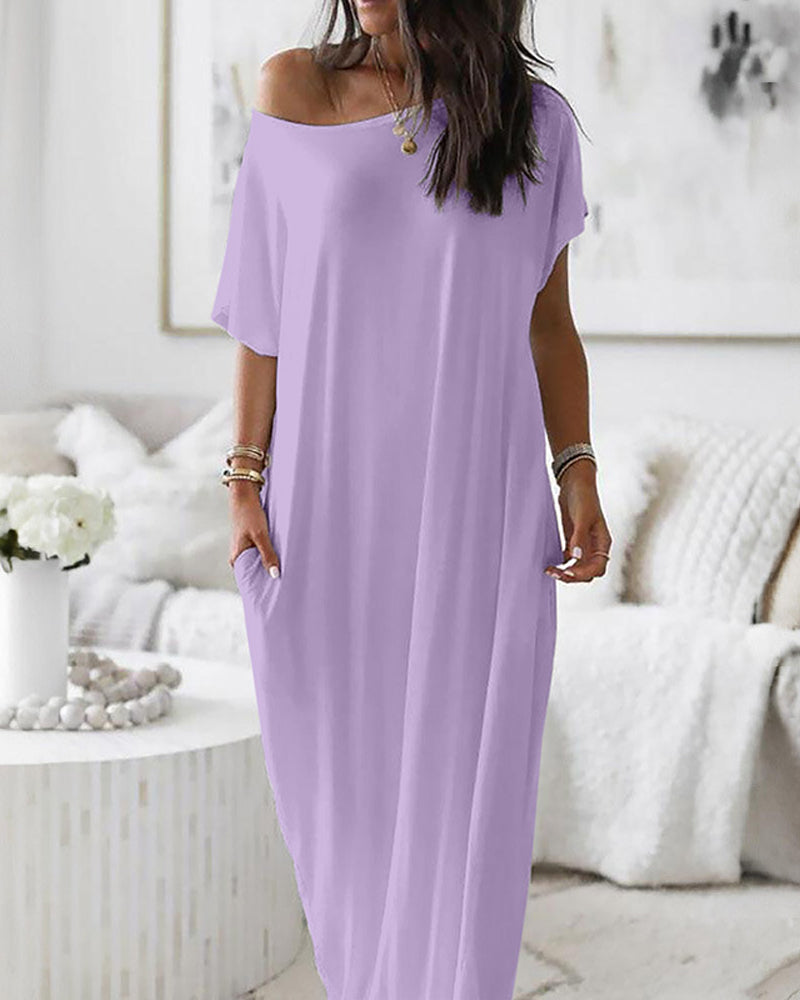 Batwing Sleeve Casual Lounge Dress Comfy Short Sleeve Nightdress