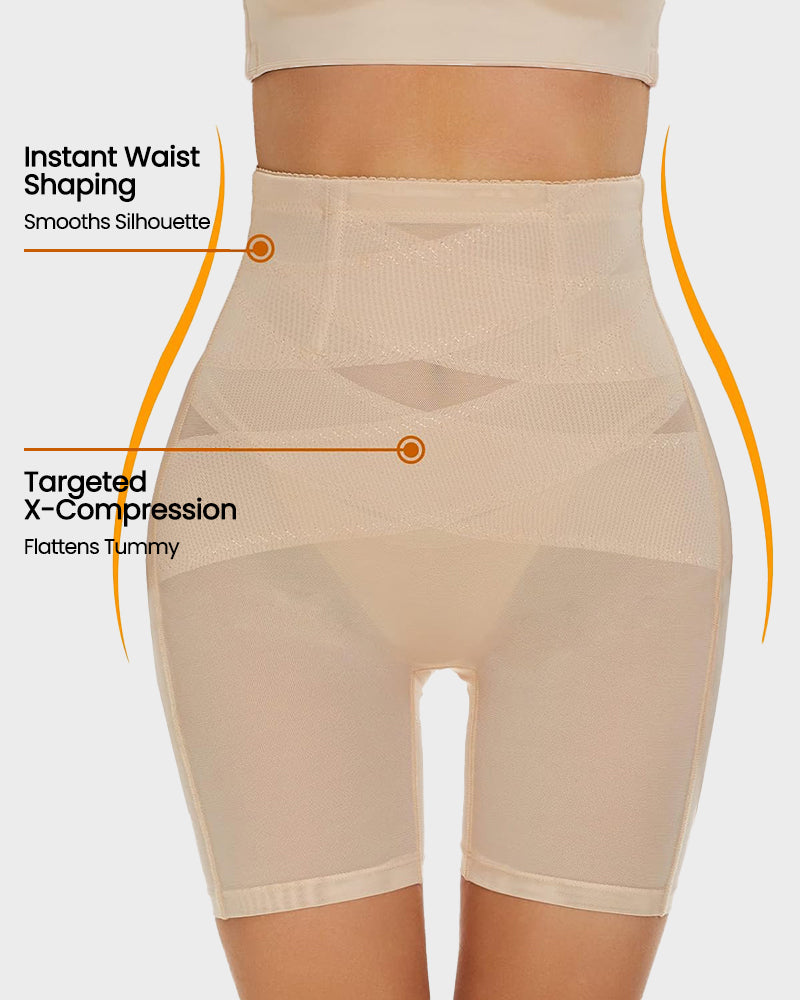 Mesh High Waist Cross Compression Shapewear Shorts