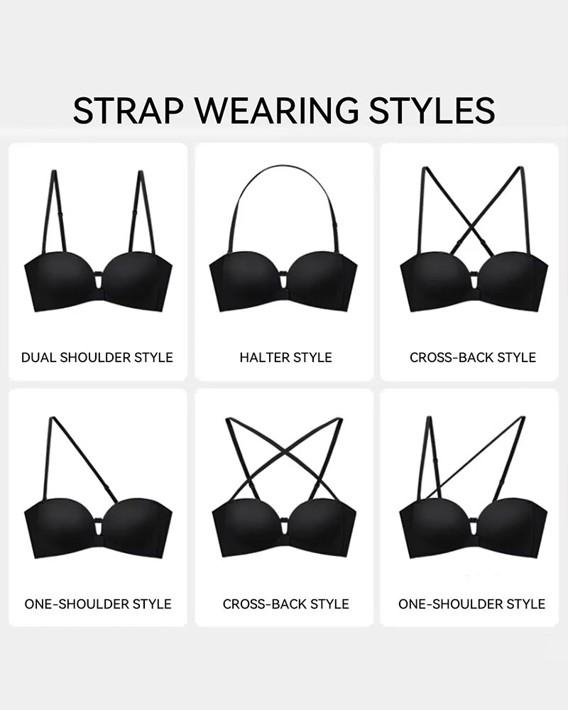 Strapless Front Closure Push Up Padded Non Slip Wireless Seamless Jelly Bra