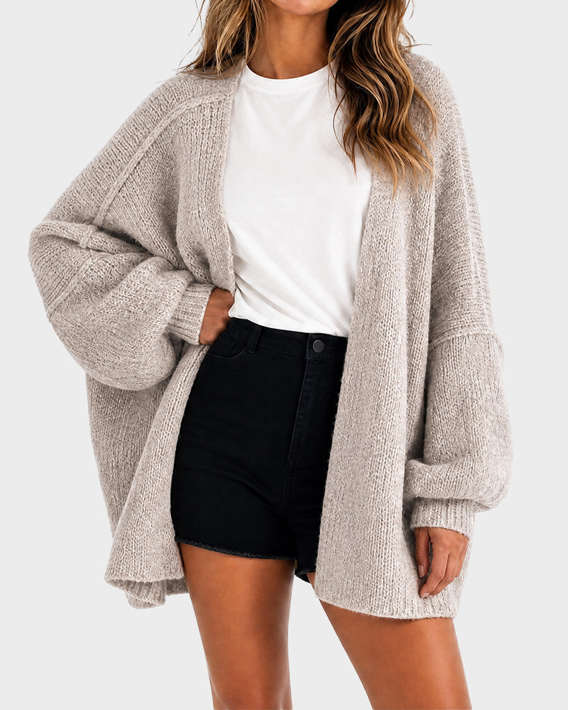 Lightweight Oversized Lantern Sleeve Sweater Open Front Knit Cardigan