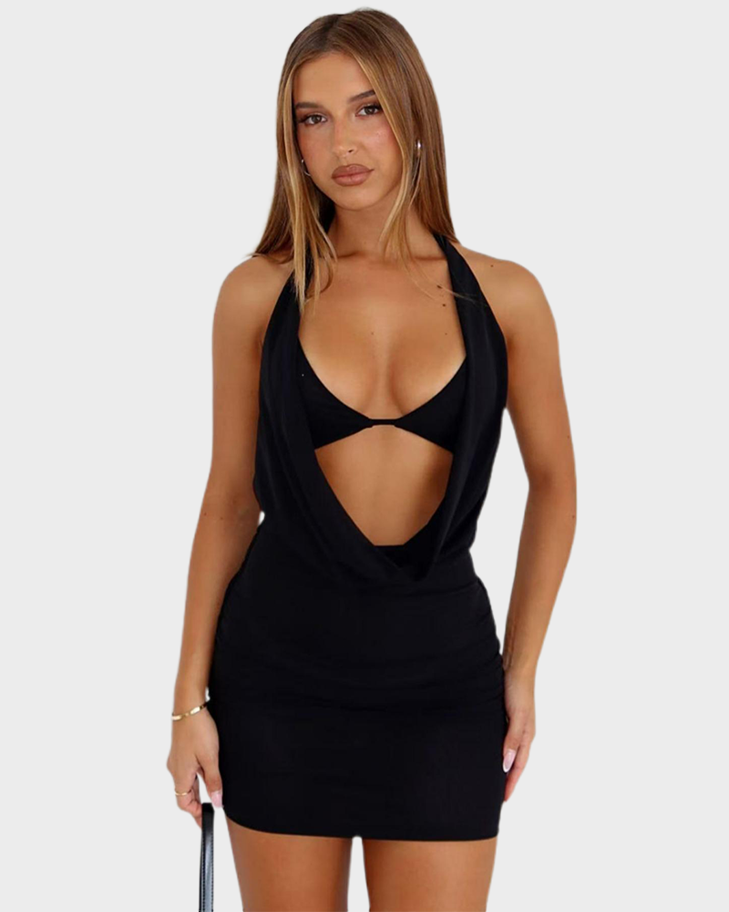 Summer Sexy Halter Deep V Neck Bodycon Mini Dress