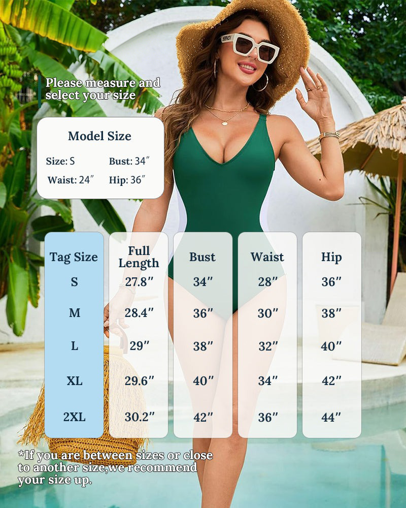 Illusion Waist-Cinching Deep V Color Block Swimsuit