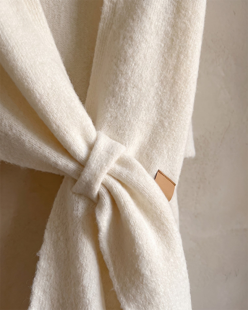 Soft Knitted Wrap Shawl Thick Warm Knotted Detail Cover-Up