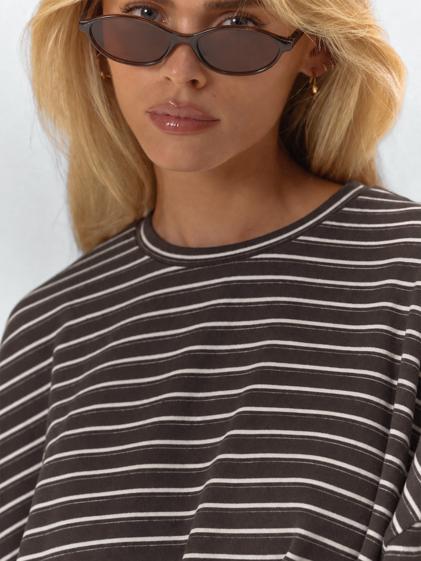 Striped Oversized 2-Piece Lounge Set – Long Sleeve Top & Pocket Shorts