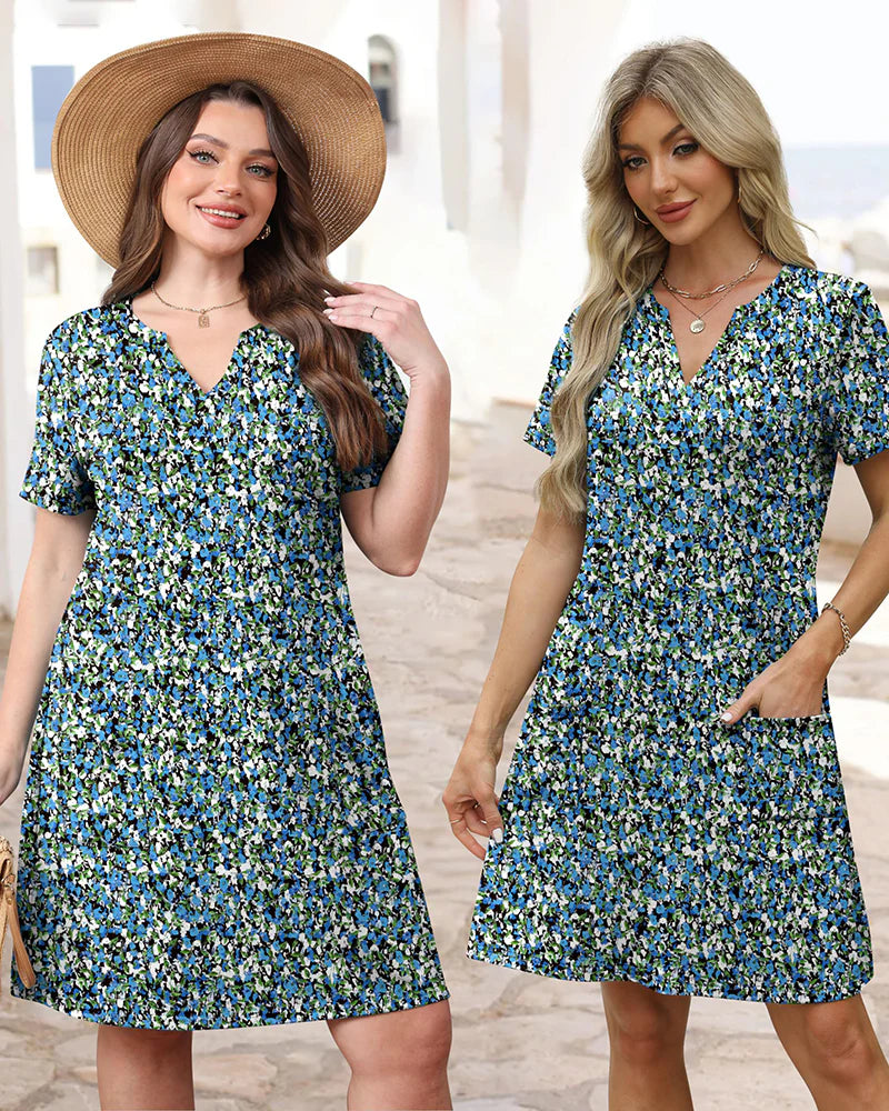 Casual Summer Dress: V-Neck Short Sleeve Beach Essential