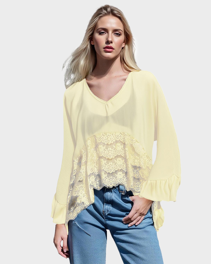 Women's V Neck Poncho Top Batwing Sleeve Solid Color Loose Fit Blouse