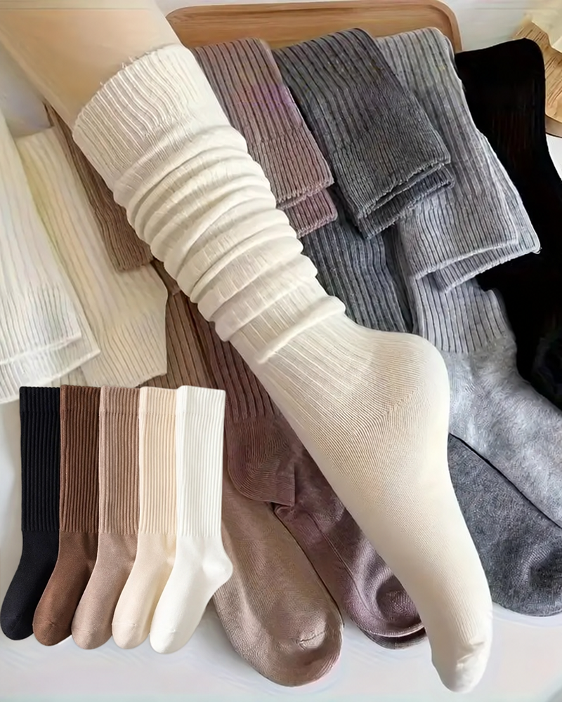 Women's 5 Pair Thick Slim Fit Calf Boot Socks with Side Stripes Fall Winter