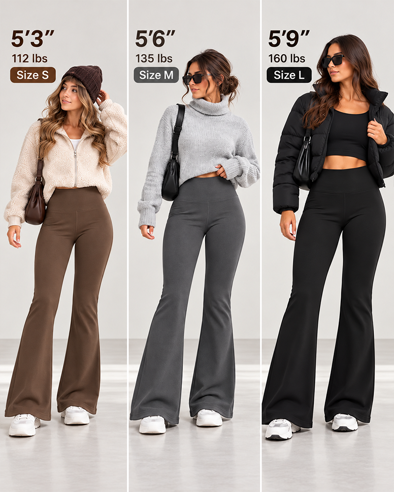 Women's Fleece Lined Flare Leggings with Pockets High Waisted Thermal Yoga Pants