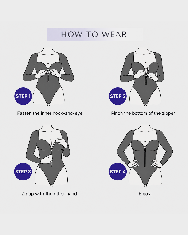 Seamless Leopard Zip Bodysuit Fitted Long Sleeve Shapewear Bust Support Thong Bottom