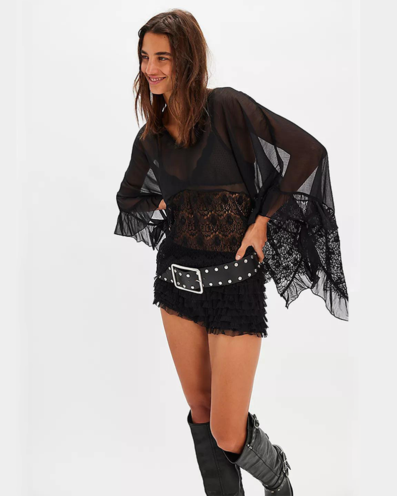 Women's V Neck Poncho Top Batwing Sleeve Solid Color Loose Fit Blouse