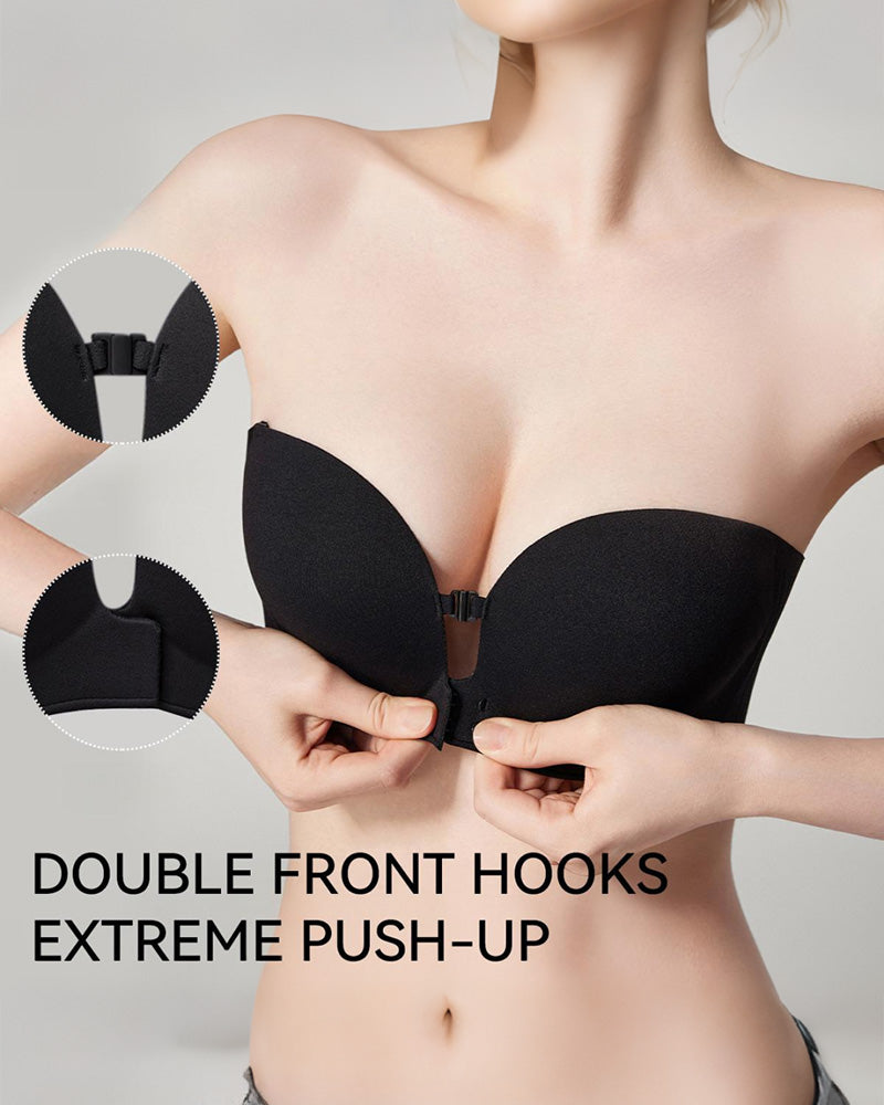 Strapless Front Closure Push Up Padded Non Slip Wireless Seamless Jelly Bra