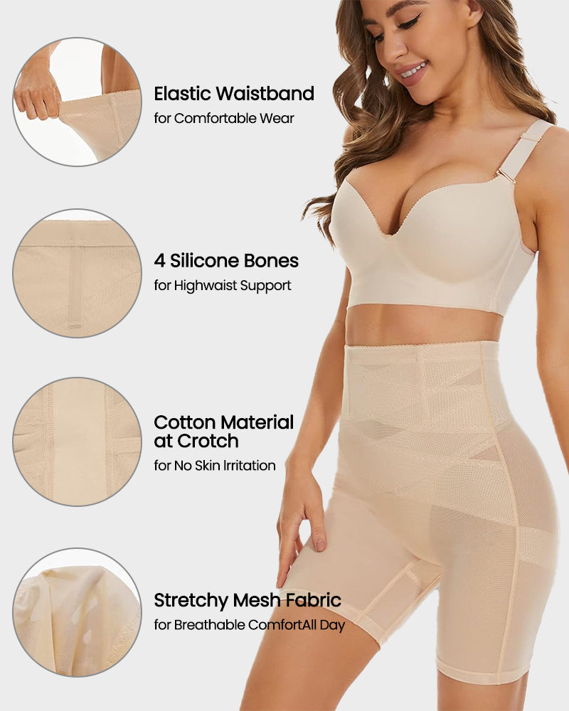 Mesh High Waist Cross Compression Shapewear Shorts