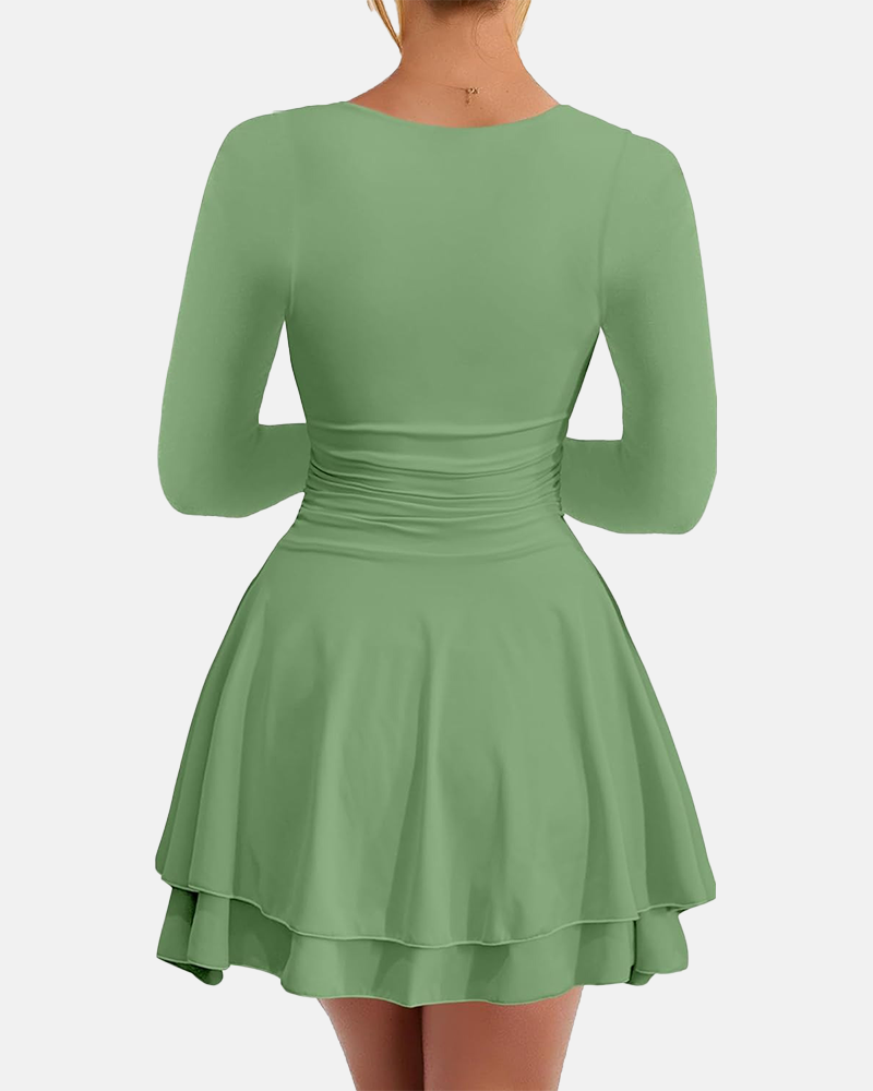 Square Neck Ruffle Hem Corset Party Mini Dress