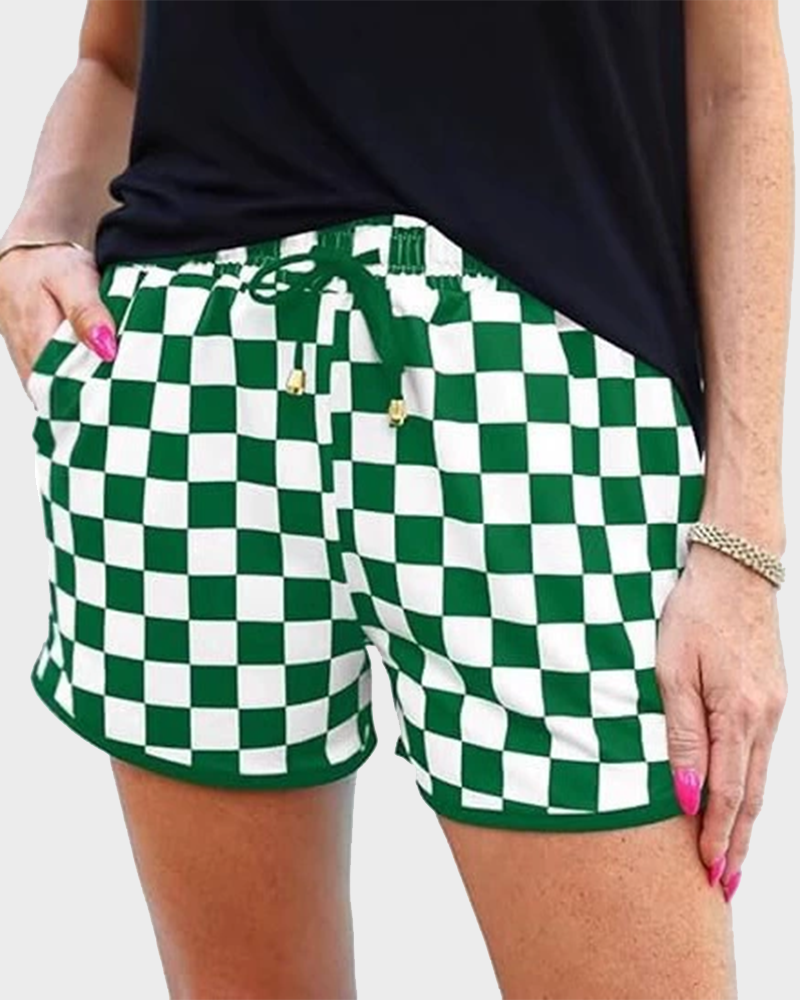 Checkered Drawstring Casual Elastic Waist Comfortable Everyday Chic Shorts