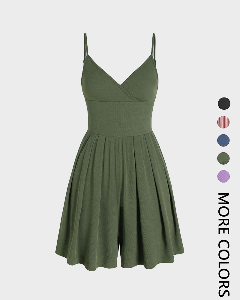 Women's Knitted Backless Cami Romper Adjustable Spaghetti Strap Wide Leg