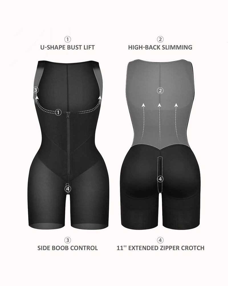 Colombian Postpartum Faja Butt Lifter Bodysuit with Zipper Crotch Smooth Compression Shapewear