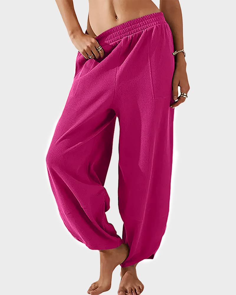 Women's Baggy Wide Leg Palazzo Harem Pants Elastic Waist Casual with Pockets