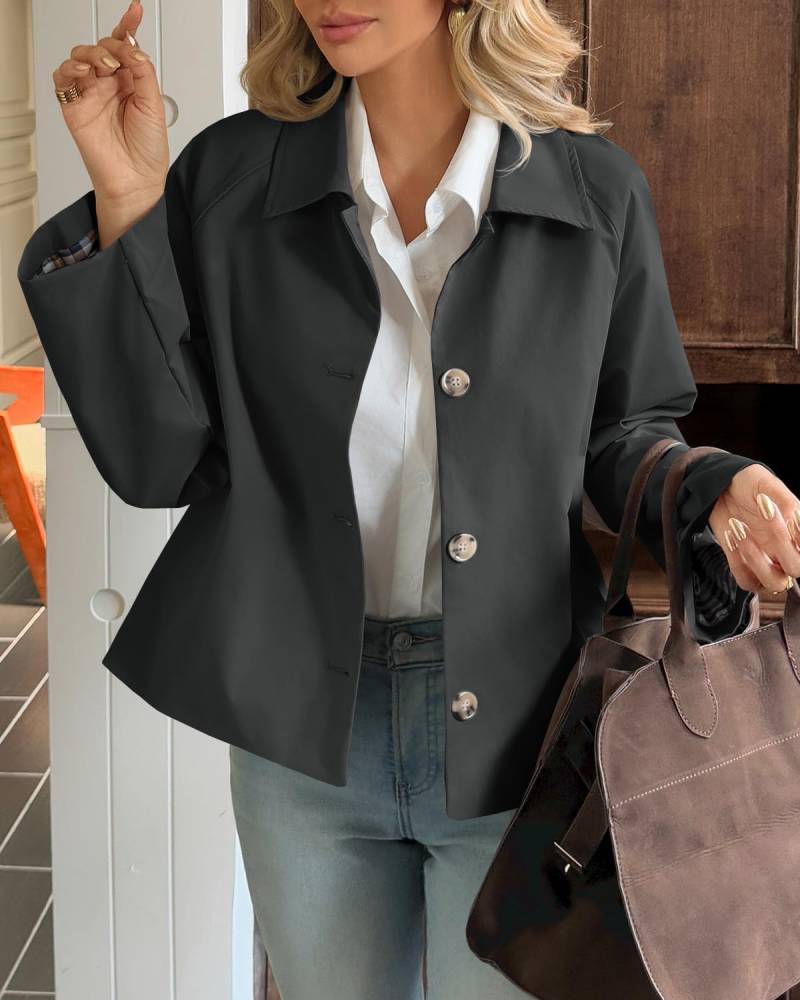 Women's Cropped Trench Coat Style Oversized Checkered Lining Jacket