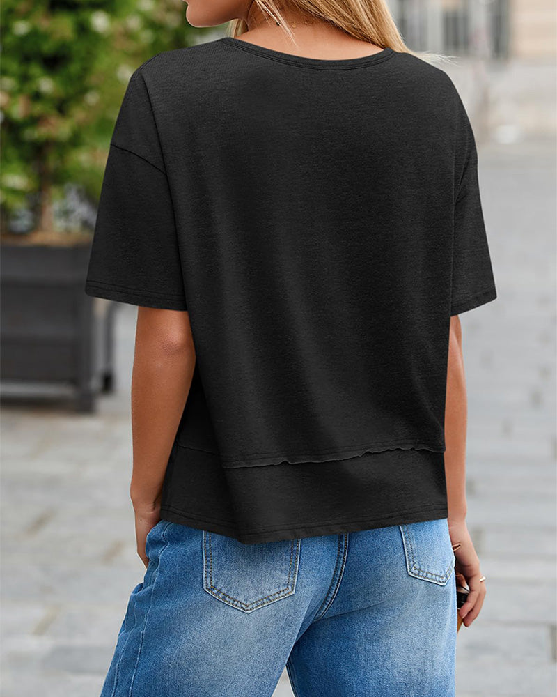 Women's Summer V Neck Short Sleeve Flowy Loose Fit Basic Tee Cute Casual Top