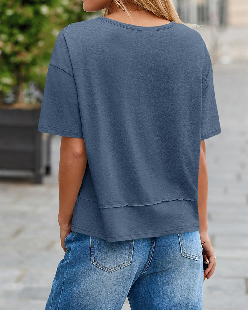 Women's Summer V Neck Short Sleeve Flowy Loose Fit Basic Tee Cute Casual Top
