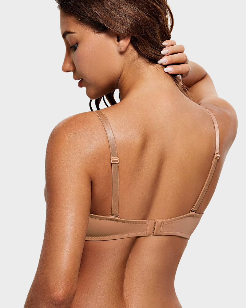 Breathable Mesh Deep V Push Up Padded Low Plunge T Shirt Bra