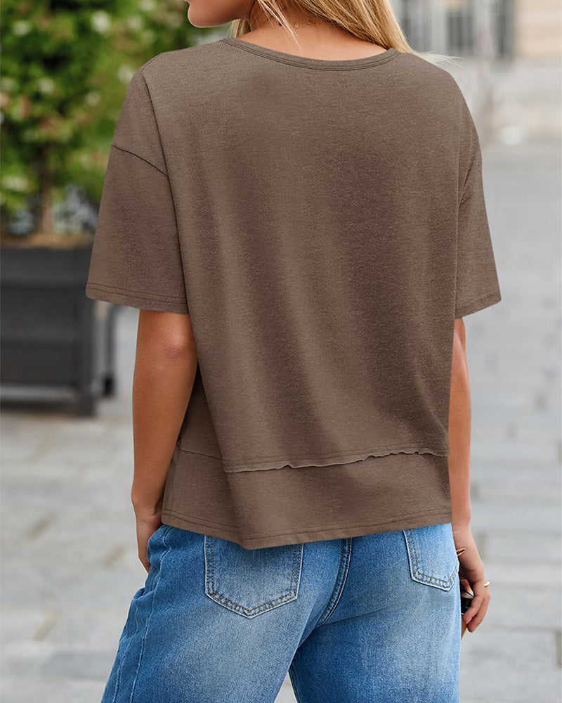 Women's Summer V Neck Short Sleeve Flowy Loose Fit Basic Tee Cute Casual Top