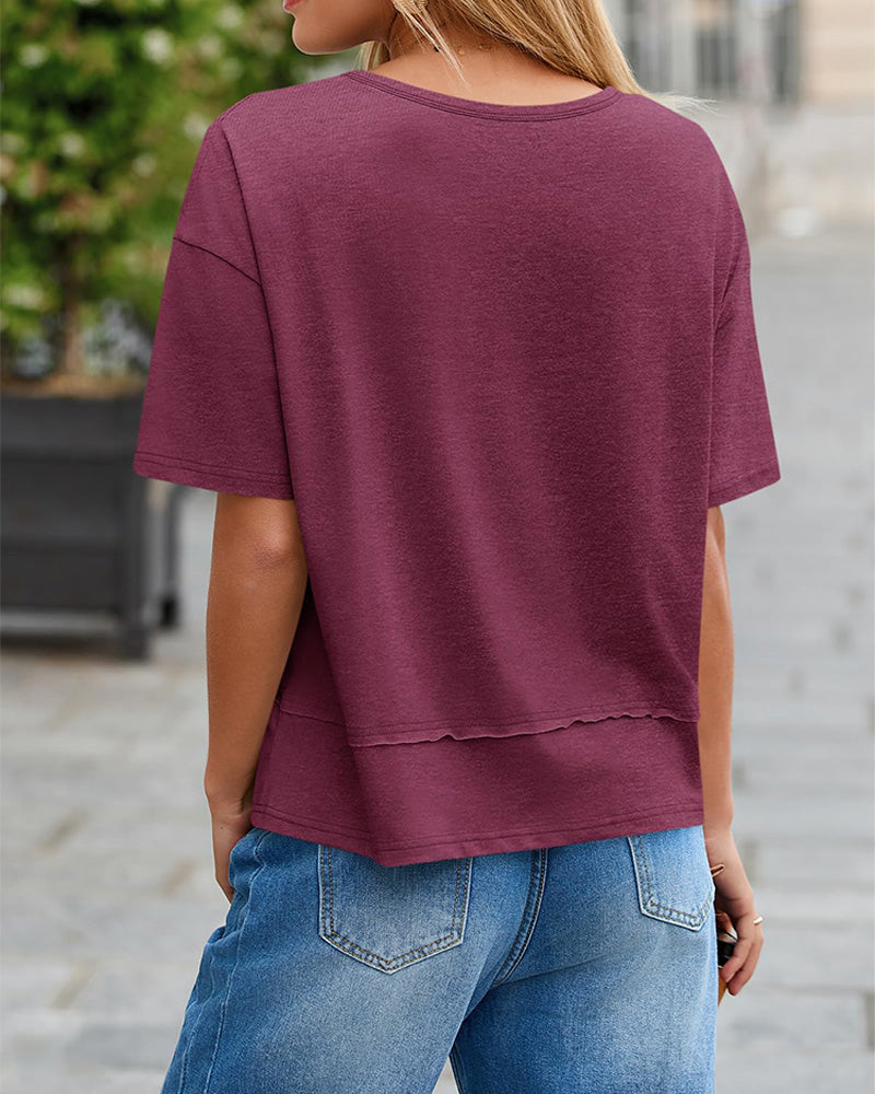 Women's Summer V Neck Short Sleeve Flowy Loose Fit Basic Tee Cute Casual Top