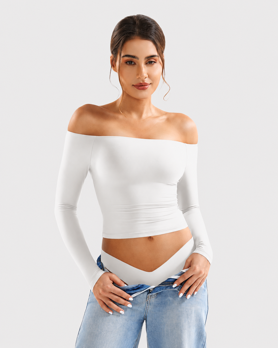 Buttery Soft Double Lined Off Shoulder Long Sleeve Y2K Going Out Top