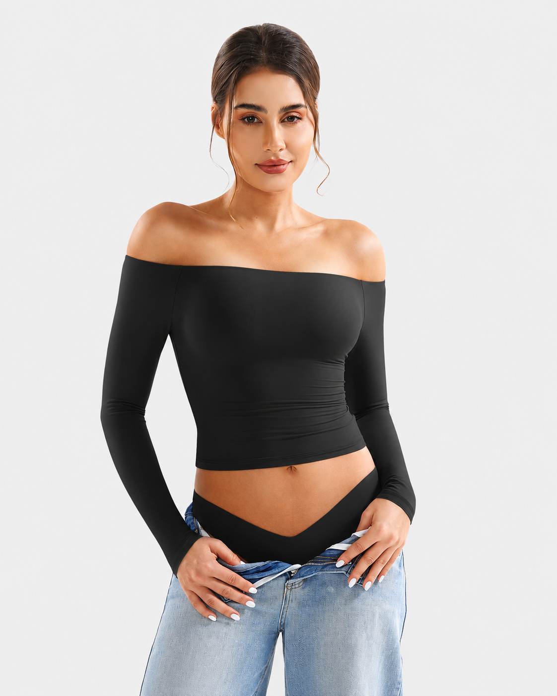 Buttery Soft Double Lined Off Shoulder Long Sleeve Y2K Going Out Top