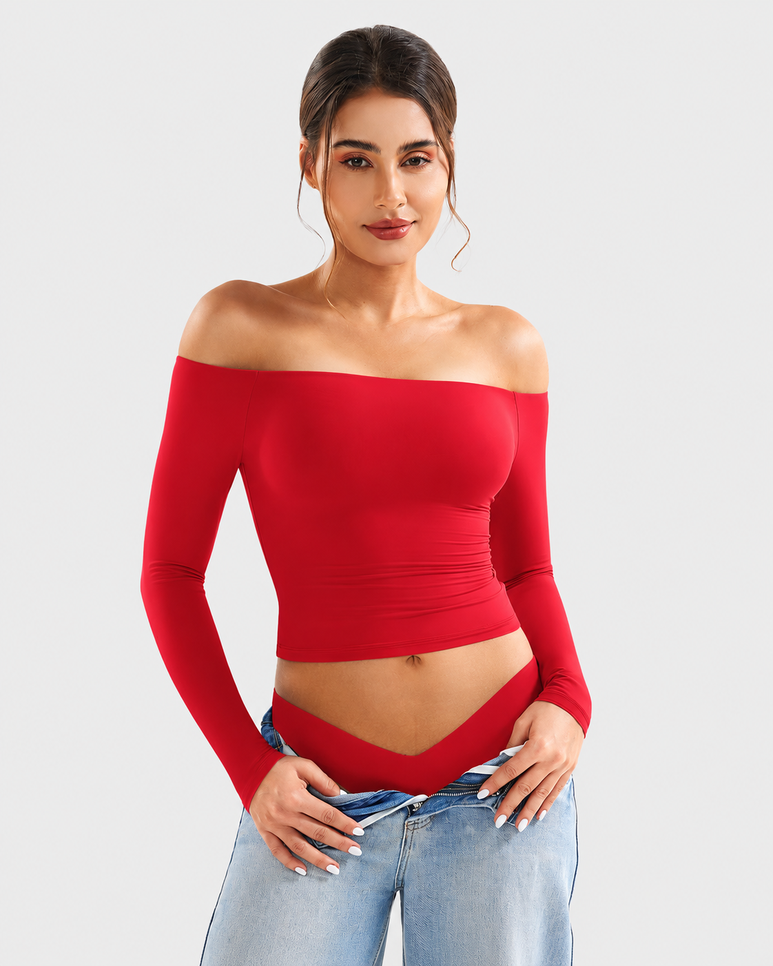Buttery Soft Double Lined Off Shoulder Long Sleeve Y2K Going Out Top