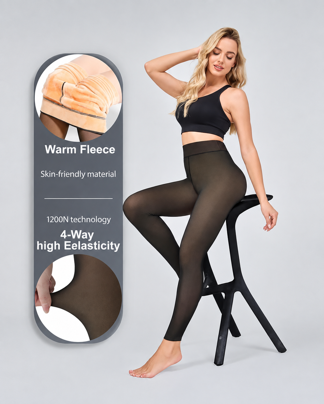 Women's Fleece Lined Fake Sheer Tights Warm High Stretch Winter Leggings