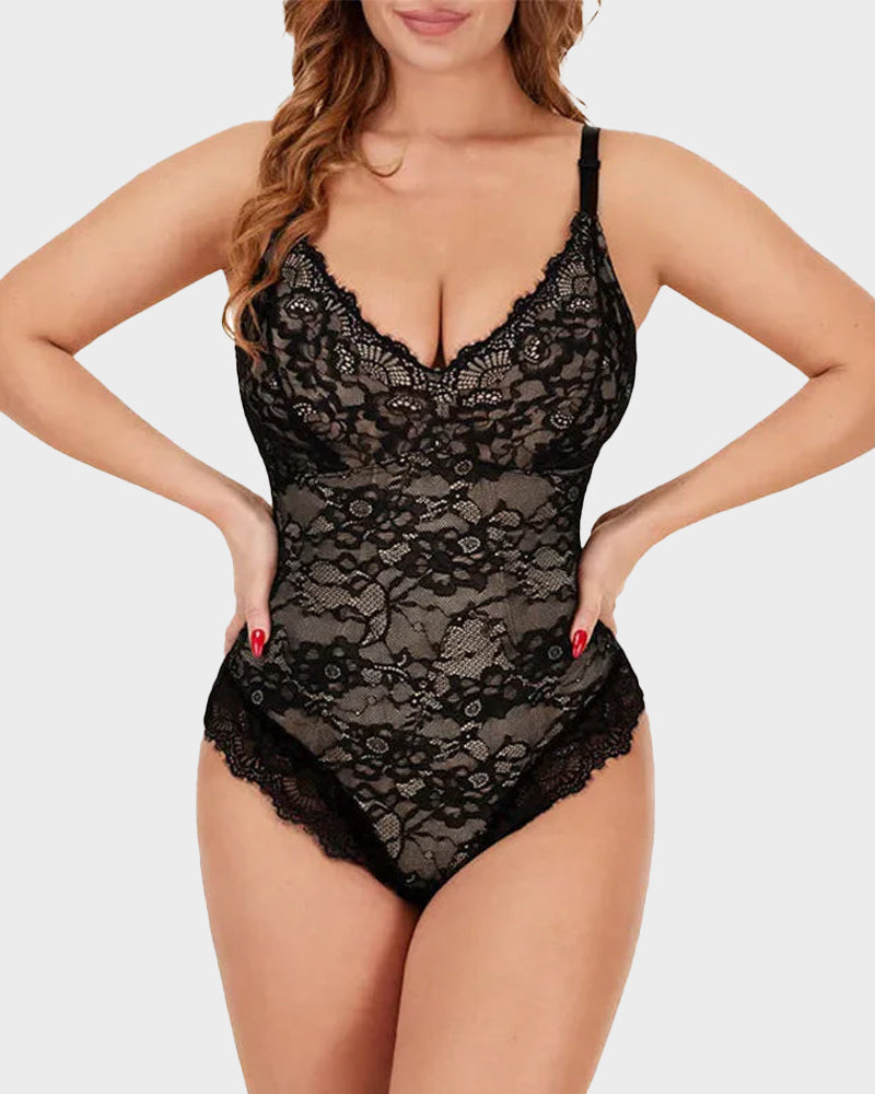 Deep V Sexy Lace Sculpting Thong Tummy Control Bodysuit