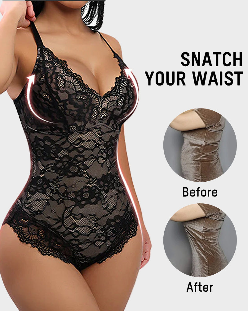 Deep V Sexy Lace Sculpting Thong Tummy Control Bodysuit