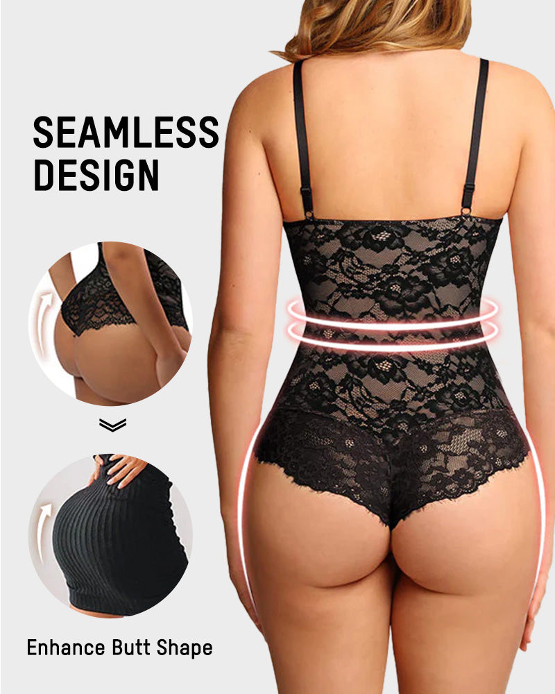 Deep V Sexy Lace Sculpting Thong Tummy Control Bodysuit