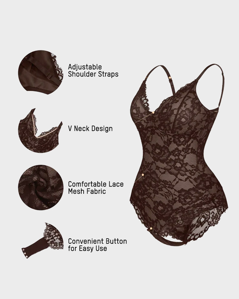 Deep V Sexy Lace Sculpting Thong Tummy Control Bodysuit