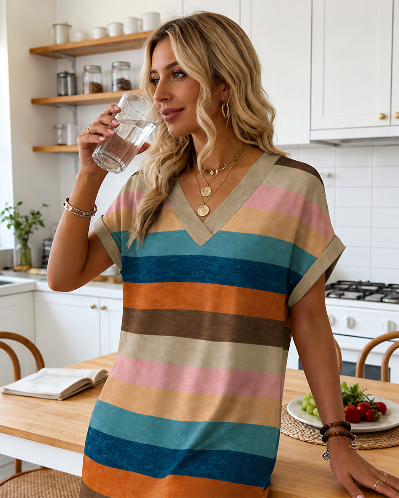 Women's Casual V Neck Short Sleeve T Shirt Dress