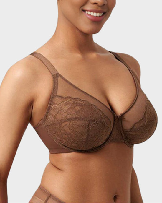 Full Coverage Lace Minimizer Bra - Petal-Coffee